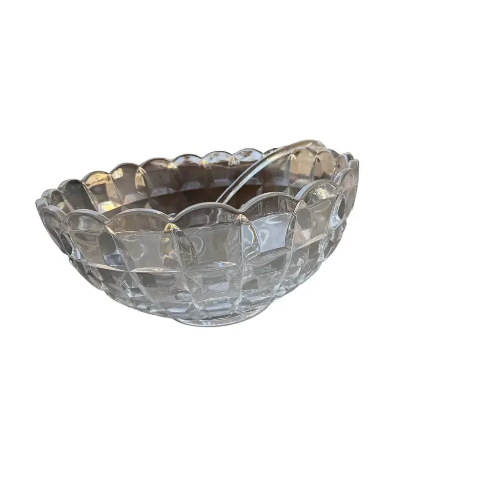 Vintage Punch Bowl & Glasses And Ladle Set Square Diamond Cascade Clear